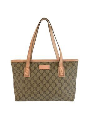 Gucci Pink Beige GG Supreme Canvas Leather Tote Bag